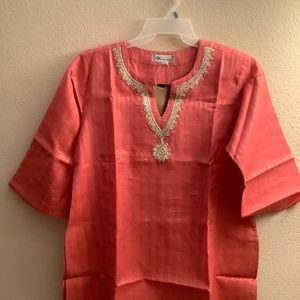 New Tops Tunic Style Peach Pink Color with Silver Thread work